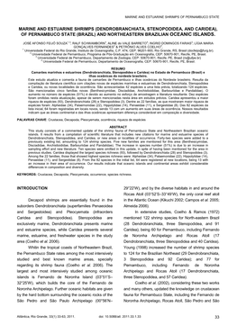 Marine and Estuarine Shrimps (Dendrobranchiata, Stenopodidea, and Caridea), of Pernambuco State (Brazil) and Northeastern Brazilian Oceanic Islands