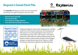 Regent's Canal Fact File
