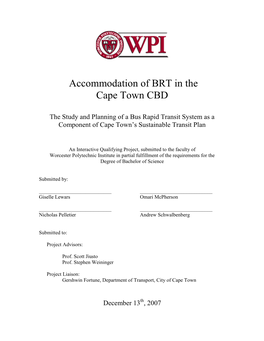 Accommodation of BRT in the Cape Town CBD