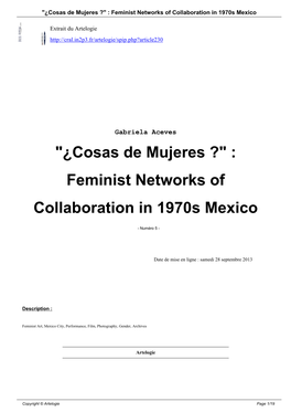 "¿Cosas De Mujeres ?" : Feminist Networks of Collaboration in 1970S Mexico