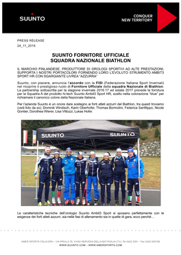 Suunto Fornitore Ufficiale Squadra Nazionale Biathlon