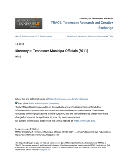 Directory of Tennessee Municipal Officials (2011)