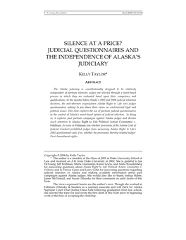 Silence at a Price? Judicial Questionnaires and the Independence of Alaska’S Judiciary