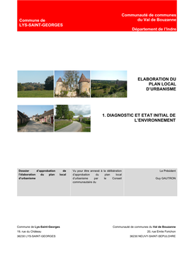 Elaboration Du Plan Local D'urbanisme 1. Diagnostic Et