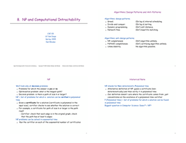 8. NP and Computational Intractability Algorithmic Design Patterns