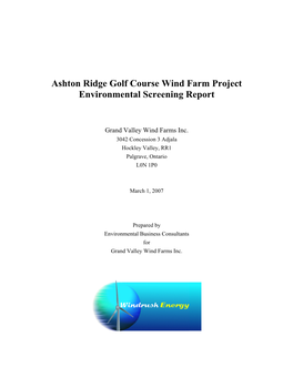 Ashton Ridge Golf Course Wind Farm Project, Environmental Screening