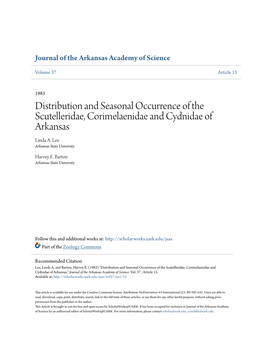 Distribution and Seasonal Occurrence of the Scutelleridae, Corimelaenidae and Cydnidae of Arkansas Linda A