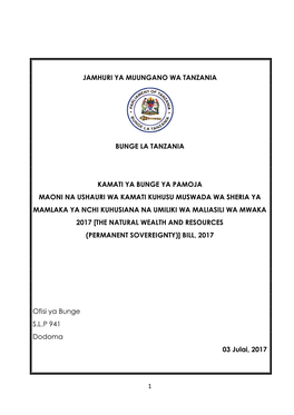 1 Jamhuri Ya Muungano Wa Tanzania Bunge La Tanzania