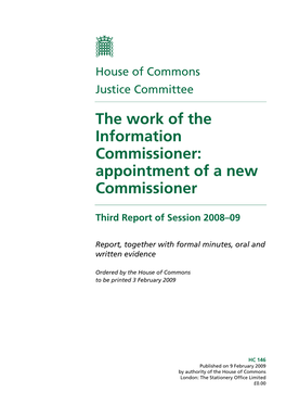 The Work of the Information Commissioner: Appointment of a New Commissioner