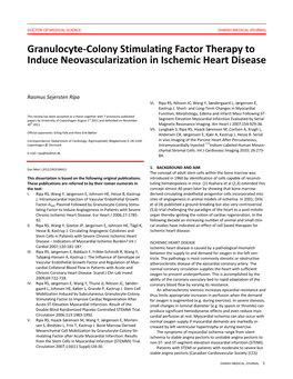 Granulocyte-Colony Stimulating Factor Therapy to Induce Neovascularization in Ischemic Heart Disease