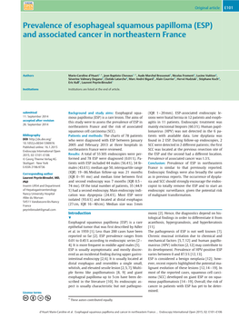 Prevalence of Esophageal Squamous Papilloma (ESP) and Associated Cancer in Northeastern France