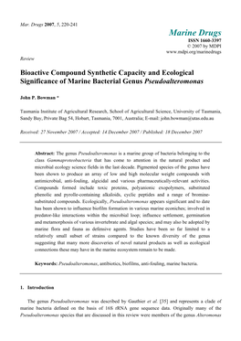 Bioactive Compound Synthetic Capacity and Ecological Significance of Marine Bacterial Genus Pseudoalteromonas