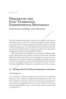 Origins of the East Turkestan Independence Movement Social Context and Shape of the Movement