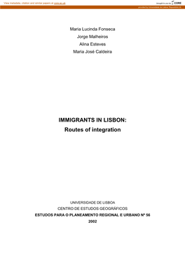 IMMIGRANTS in LISBON: Routes of Integration