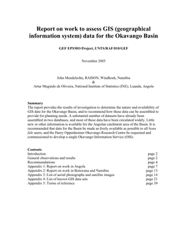 Report on Work to Assess GIS (Geographical Information System) Data for the Okavango Basin