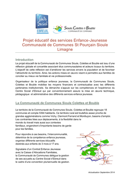 Projet Éducatif Des Services Enfance-Jeunesse Communauté De Communes St Pourçain Sioule Limagne