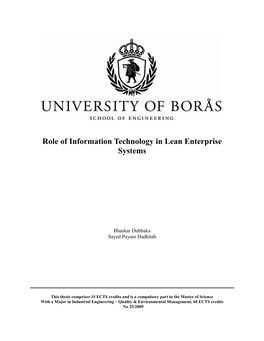 Role of Information Technology in Lean Enterprise Systems