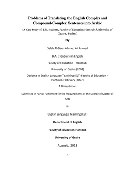 Problems of Translating the English Complex and Compound-Complex Sentences Into Arabic