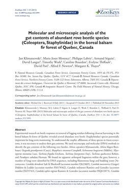 Molecular and Microscopic Analysis of the Gut Contents of Abundant Rove Beetle Species (Coleoptera, Staphylinidae) in the Boreal Balsam Fir Forest of Quebec, Canada