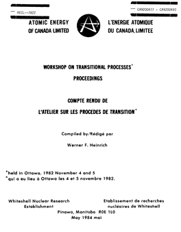 Atomic Energy &£& L'energie Atomique of Canada Limited ^B9 Du Canada, Limitee