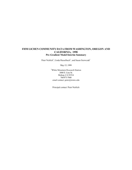 FHM LICHEN COMMUNITY DATA from WASHINGTON, OREGON and CALIFORNIA, 1998 Pre -Gradient Model Interim Summary