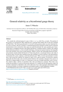 General Relativity As a Biconformal Gauge Theory