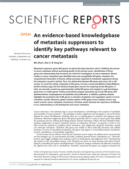 An Evidence-Based Knowledgebase of Metastasis Suppressors to Identify