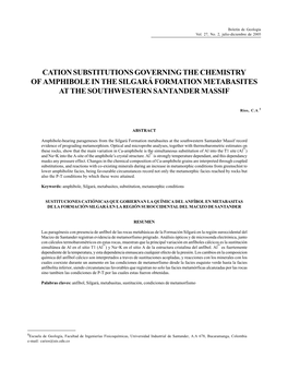 Cation Substitutions Governing the Chemistry of Amphibole in the Silgará Formation Metabasites at the Southwestern Santander Massif