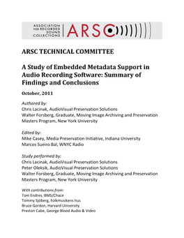 A Study of Embedded Metadata Support in Audio Recording Software: Summary of Findings and Conclusions