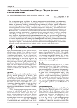 Notes on the Seven-Coloured Tanager Tangara Fastuosa in North-East Brazil