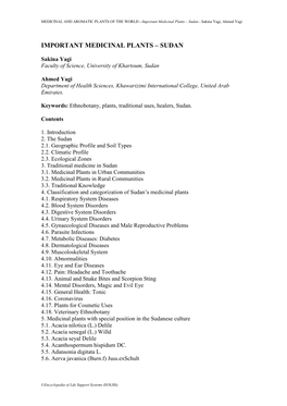 Important Medicinal Plants – Sudan - Sakina Yagi, Ahmed Yagi