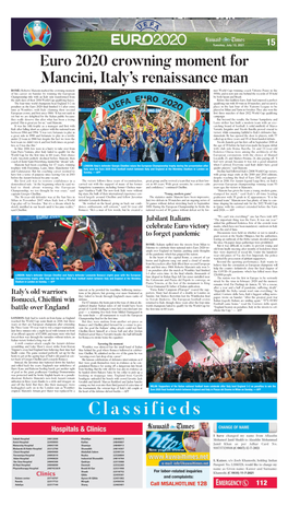 Euro 2020 Crowning Moment for Mancini, Italy's Renaissance