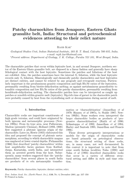 Patchy Charnockites from Jenapore, Eastern Ghats Granulite Belt, India: Structural and Petrochemical Evidences Attesting to Their Relict Nature