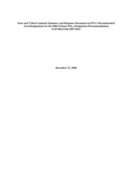 State and Tribal Comment Summary and Response Document on EPA's