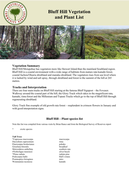 Bluff Hill Vegetation and Plant List