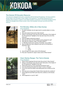 The Kokoda VR Education Resource Port Moresby