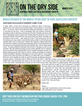 On the Dry Side March 2019 Central Coast Cactus & Succulent Society