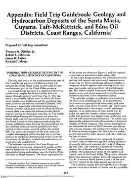 Field Trip Guidebook: Geology and Hydrocarbon Deposits of the Santa Maria, Cuyama, Taft-Mckittrick, and Edna Oil Districts, Coast Ranges, California1
