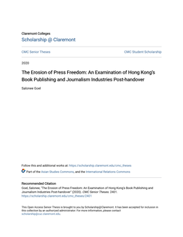 The Erosion of Press Freedom: an Examination of Hong Kong's Book