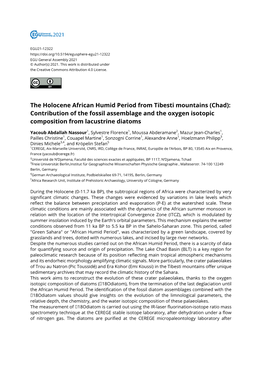 The Holocene African Humid Period from Tibesti Mountains (Chad): Contribution of the Fossil Assemblage and the Oxygen Isotopic Composition from Lacustrine Diatoms