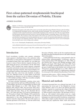 First Colour−Patterned Strophomenide Brachiopod from the Earliest Devonian of Podolia, Ukraine