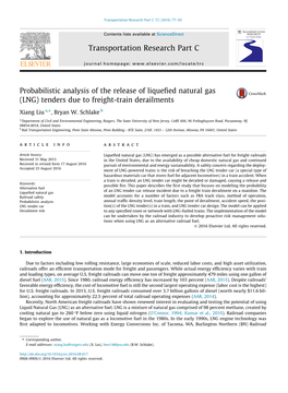 (LNG) Tenders Due to Freight-Train Derailments ⇑ Xiang Liu A, , Bryan W