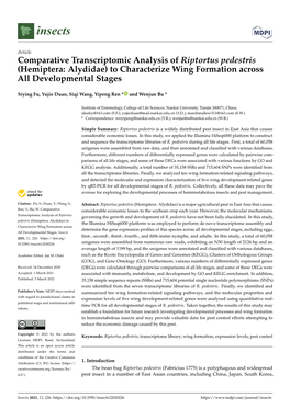 Comparative Transcriptomic Analysis of Riptortus Pedestris (Hemiptera: Alydidae) to Characterize Wing Formation Across All Developmental Stages