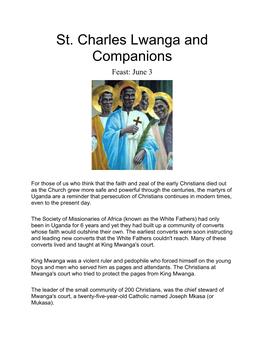 St. Charles Lwanga and Companions Feast: June 3