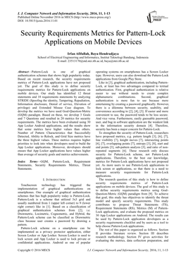 Security Requirements Metrics for Pattern-Lock Applications on Mobile Devices