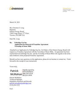 Patrick Mcmahon Technical Manager Regulatory Research and Records Patrick.Mcmahon@Enbridge.Com (519) 436-5325