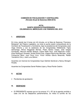 COMISIÓN DE FISCALIZACIÓN Y CONTRALORÍA (Período Anual De Sesiones 2009-2010)