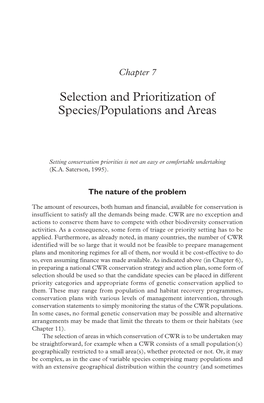 7. Selection and Prioritization of Species/Populations and Areas