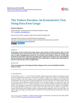 The Todaro Paradox: an Econometric Test Using Data from Congo