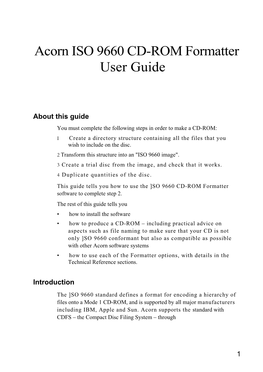 Acorn ISO 9660 CD-ROM Formatter User Guide